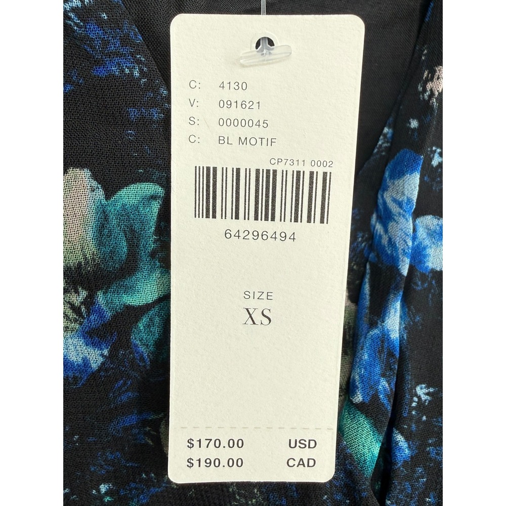 NWT Anthropologie Ruched Floral Mini Dress Black Blue Size XS Fairy Feminine - Picture 4 of 15